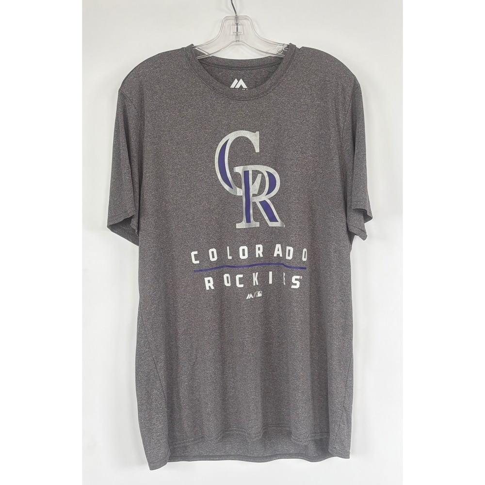 Majestic Colorado Rockies MLB Tee Men XL Gray Heather Performance Polyester Tee